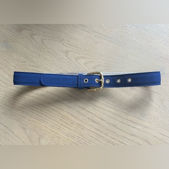 AUTHENTIC EMILIO PUCCI Gold Buckle Waist Belt Leather Trim Blue Size XS-S - Picture 1 of 10